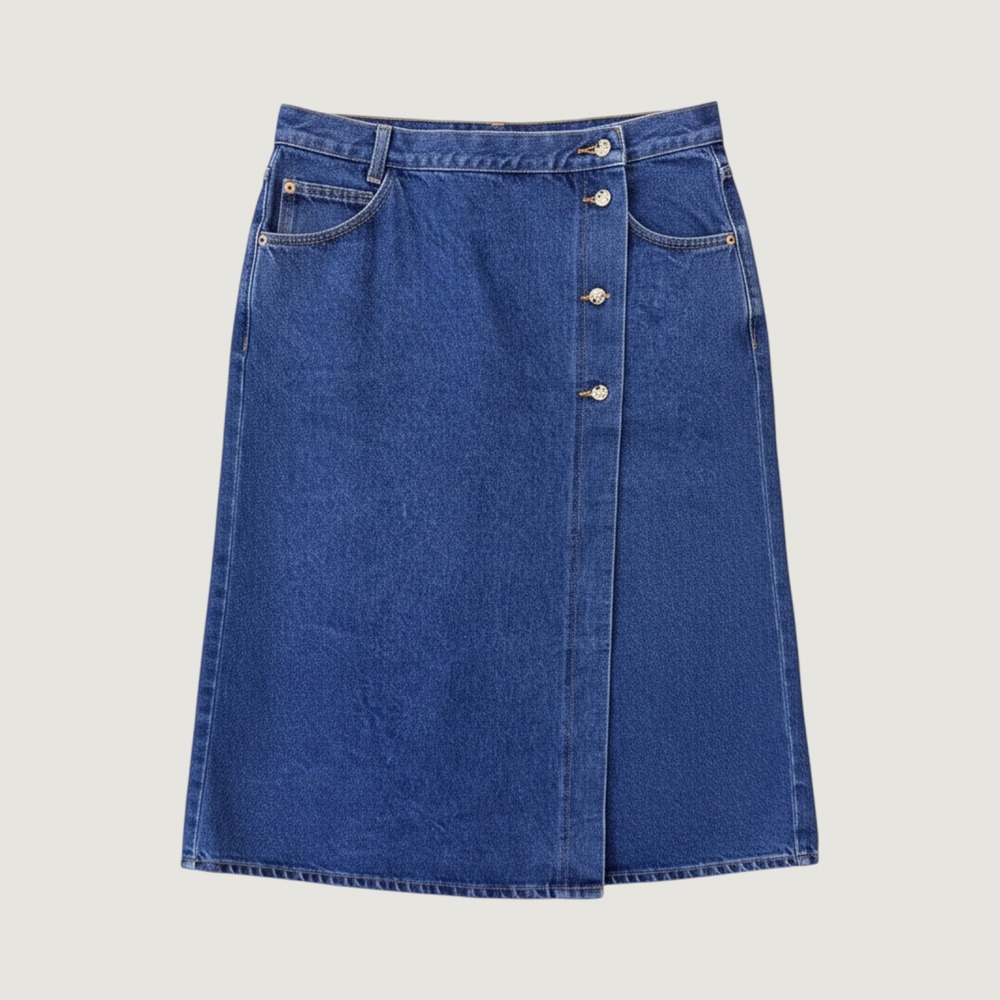 Vivaldi Jeanswear Denim Midi Skirt Womens 14 Blue Vintage Made in USA Cotton